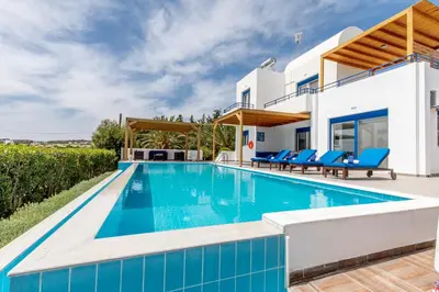 a swimming pool in the backyard of a villa at White Blue Villa in Lachania