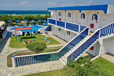 an aerial view of a resort with a playground at Summer View in Theologos