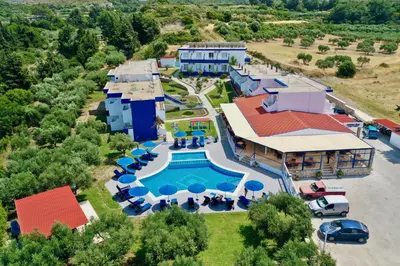 an aerial view of a resort with a swimming pool at Summer View in Theologos