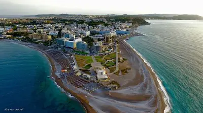 an aerial view of a beach and the ocean at Suite Grand Maitre Rodos in Rhodes Town