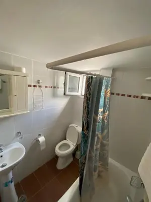 a small bathroom with a toilet and a sink at Nikos Studios Meltemi Family Suite Penthouse in Archangelos