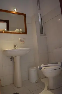 a bathroom with a sink and a toilet at Alkyonides Boutique Hotel in Kremasti