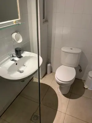 a bathroom with a white toilet and a sink at Alkyonides Boutique Hotel in Kremasti