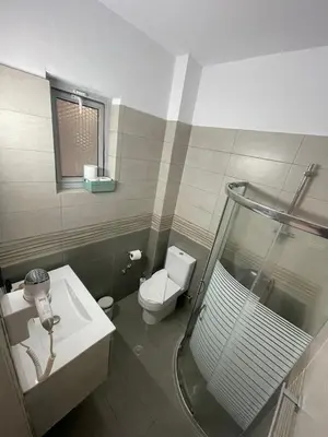 a bathroom with a toilet and a sink and a shower at Maritina Apartments in Ixia