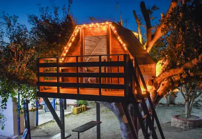a tree house in a tree at Villa Marqua in Kalavárda