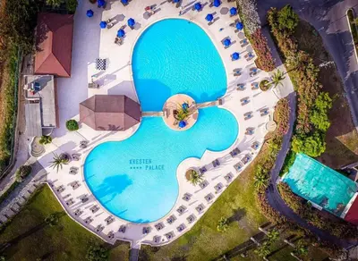 an overhead view of a pool at a resort at Kresten Palace Hotel in Kallithea Rhodes