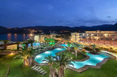 an aerial view of a resort with a pool at Lindos Royal Resort in Líndos