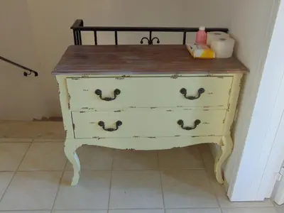 a green dresser with a wooden top in a room at Sea Stars ,Villas Danezis in Symi