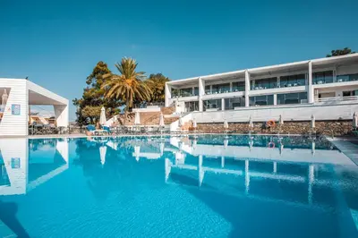a large swimming pool in front of a building at Aiora Aqua Resort in Pefki Rhodes