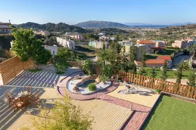 an aerial view of a city with a park at Dreamcatcher Villa in Pastida