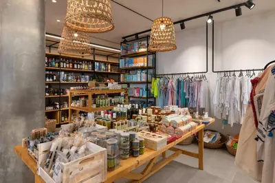 a store with a lot of products on display at Blue Sky City Beach Hotel in Rhodes Town