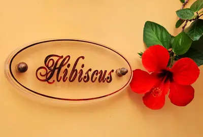 a plate with the word alitzos next to a red flower at Rodos Niohori Elite Suites Boutique Hotel in Rhodes Town