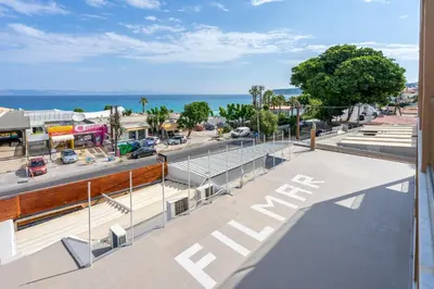 a view from the roof of a building with a parking lot at Filmar Hotel, Ixia, Rhodes in Ixia