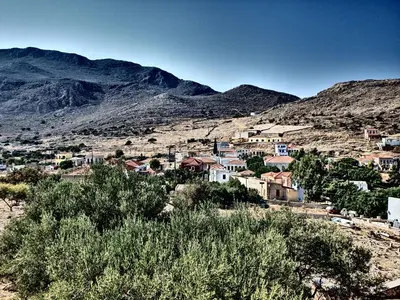 a small town in the middle of a mountain at Villa Cassandra in Halki