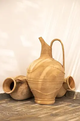 a jug and two vases sitting on a table at Villa Mamma Mia in Gennadi