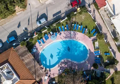 an overhead view of a swimming pool at a resort at Casa Lyristis in Faliraki