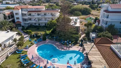 an aerial view of a hotel with a swimming pool at Casa Lyristis in Faliraki