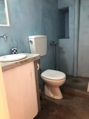 a bathroom with a toilet and a sink at Plesner House, Symi Greece in Symi