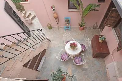 an overhead view of a room with a table and chairs at Arionos Rooms - Old Town in Rhodes Town