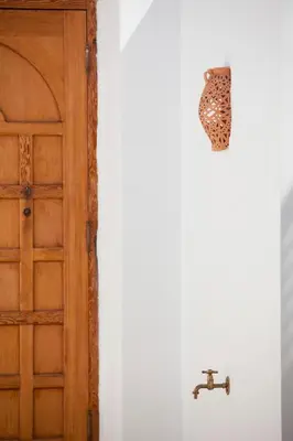 a door with a leopard on it next to at Villa Lindos in Líndos