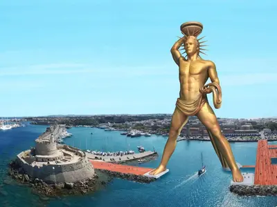 a statue of a man running in the water at Vivian Studios in Ialyssos