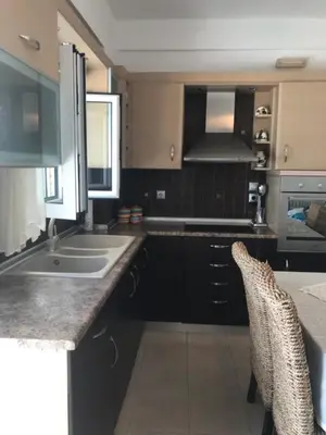 a kitchen with a sink and a stove top oven at Kima Stegna sea view in Archangelos