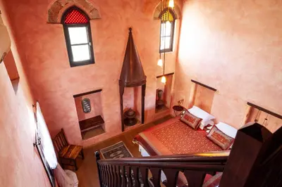 an overhead view of a bedroom with a bed in a church at Spirit Of The Knights Boutique Hotel in Rhodes Town