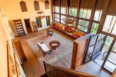 an overhead view of a living room with a table at Spirit Of The Knights Boutique Hotel in Rhodes Town