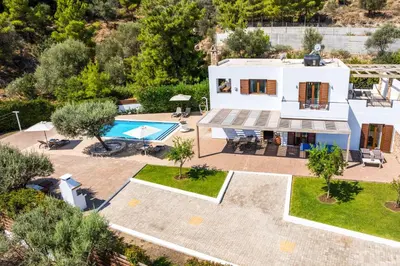 an aerial view of a villa with a swimming pool at Villa Krini Selini in vlicha