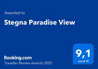 a blue screen with the words steampunk paradise view at Stegna Paradise View in Archangelos