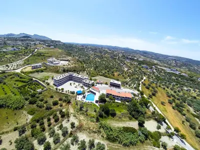 an aerial view of a house on a hill at Hillside Studios & Apartments in Faliraki