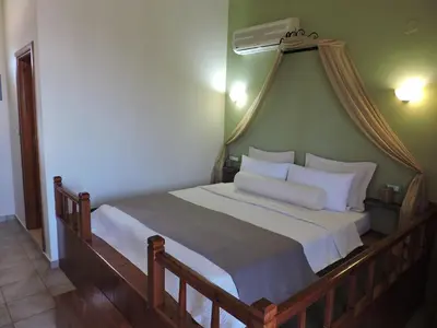 a bedroom with a large bed with a canopy at Fiore di Flora in Archangelos