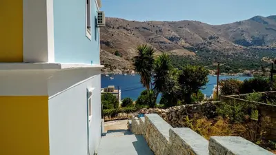 a view of the water from a house at Irene Family Apartment in Symi