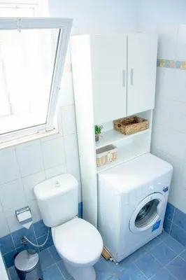 a bathroom with a toilet and a washing machine at Anesis Traditional Rhodian House in Kattavía
