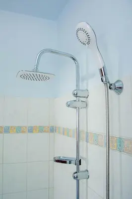 a shower with a shower head in a bathroom at Anesis Traditional Rhodian House in Kattavía