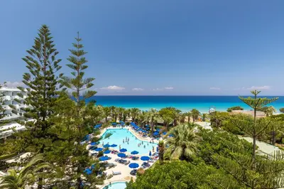 an aerial view of a pool at a resort at Blue Horizon in Ialyssos