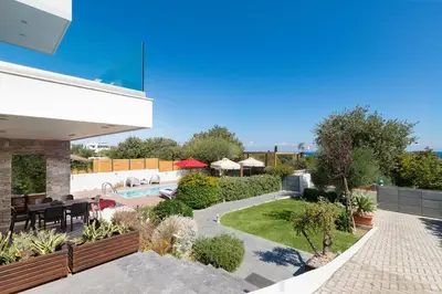 an aerial view of the backyard of a house at Terpsis Pool Villa in Rhodes Town