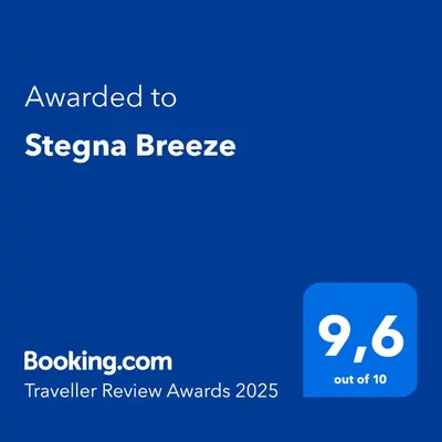 a blue screen with the text awarded to stevena bregege at Stegna Breeze in Archangelos