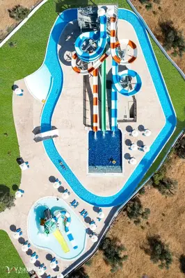 an overhead view of a water park at Olive Garden Hotel in Lardos