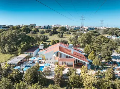an aerial view of a house with a pool at Artzy Villa in Rhodes Town