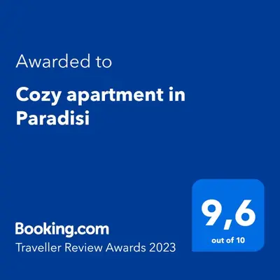 a blue text box with the text awarded to cozy appointment in paradesh at Cozy apartment in Paradisi in Paradeísion