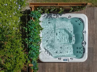 an overhead view of a swimming pool with plants at Luxury Mansion Rhodes in Ialyssos