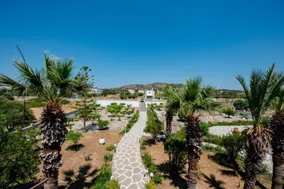 an aerial view of a park with palm trees at Villa Valasia in Gennadi