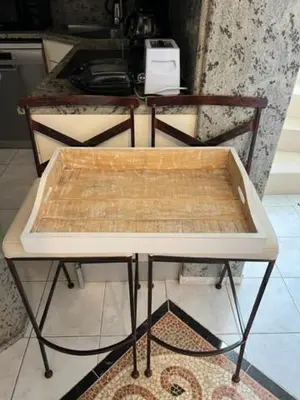 a table in a kitchen with a counter top at Luxury Villa Ioannis in Líndos