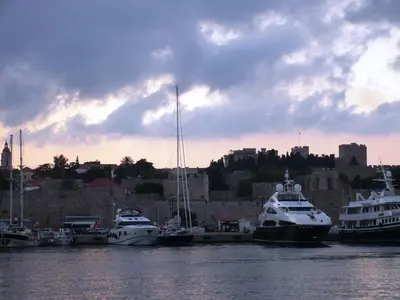 a group of boats are docked in a harbor at Casa de La Flora by Rhodes4vacation in Rhodes Town