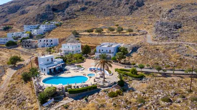 an aerial view of a resort with a swimming pool at KRANA Hotel in Líndos