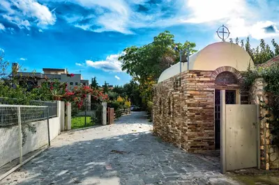 an entrance to a brick building with a dome at Villa Astravi in Ialyssos