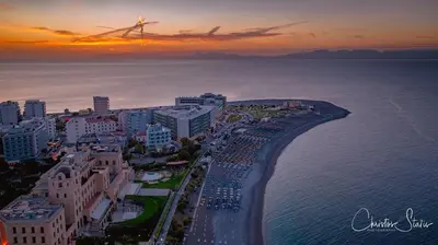 an aerial view of a resort on the ocean at Elli beach apartment top location Rodos in Rhodes Town