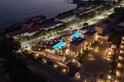 an overhead view of a city at night at Lido Blue Villa in Pefki Rhodes
