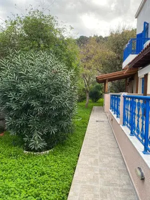 a bush on the side of a house with a walkway at Reginas Apartments in Ixia